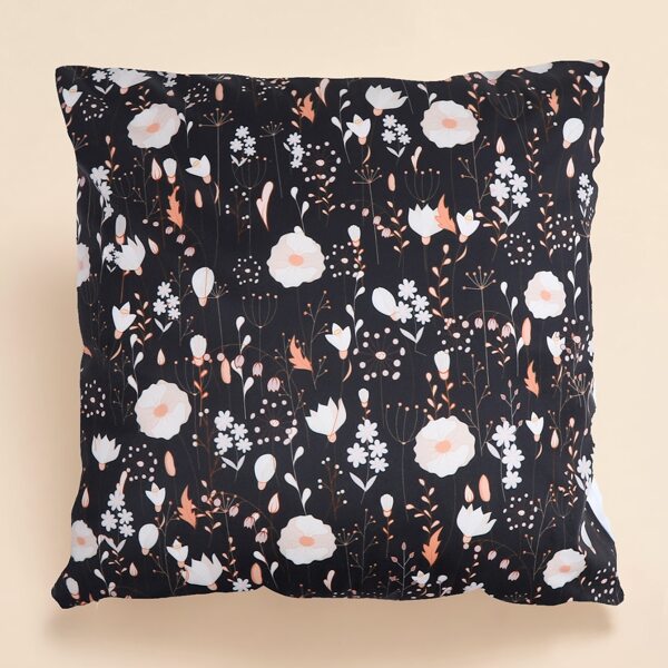 

Flower Print Cushion Cover Without Filler, Black