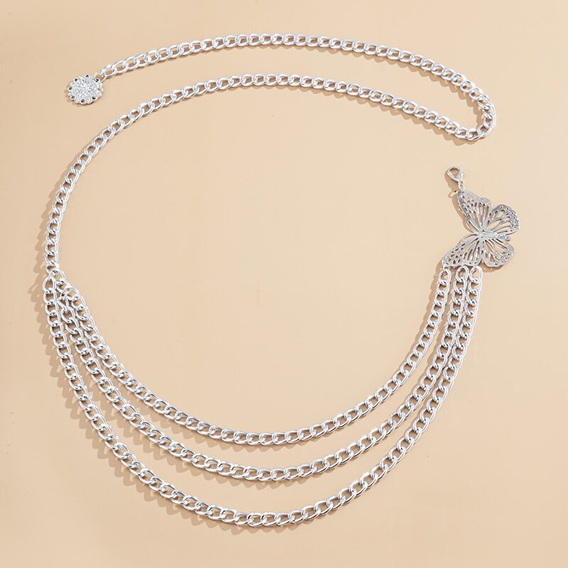 

Butterfly Decor Layered Waist Chain, Silver