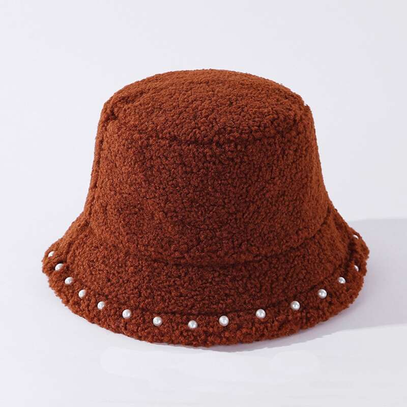 

Faux Pearl Decor Teddy Bucket Hat, Brown