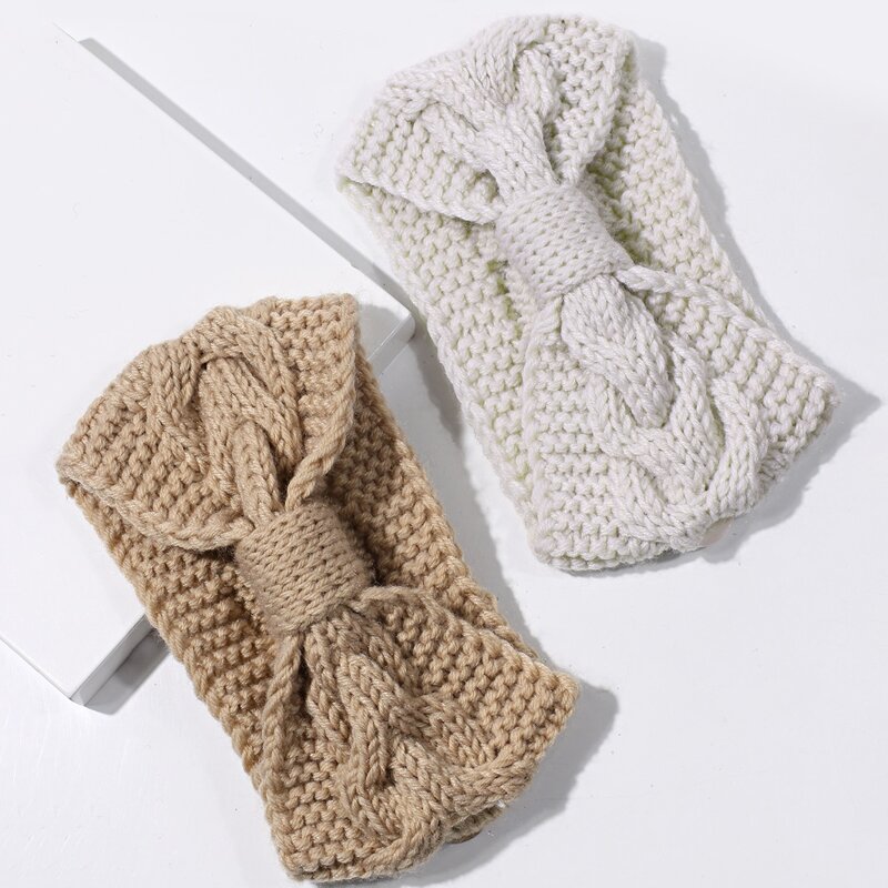 

2pcs Button Decor Knit Headband, Multicolor