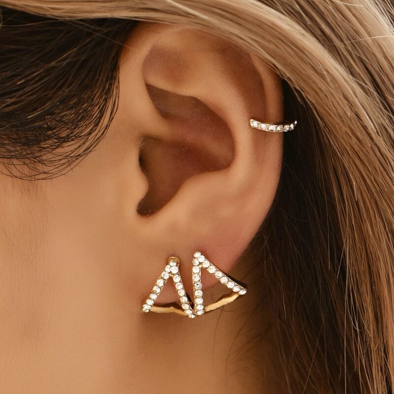 

3pcs Rhinestone Decor Earrings, Gold