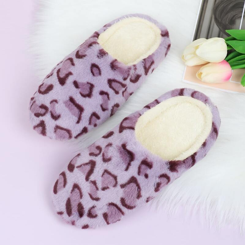 

Leopard Wide Fit Fluffy Slippers, Purple