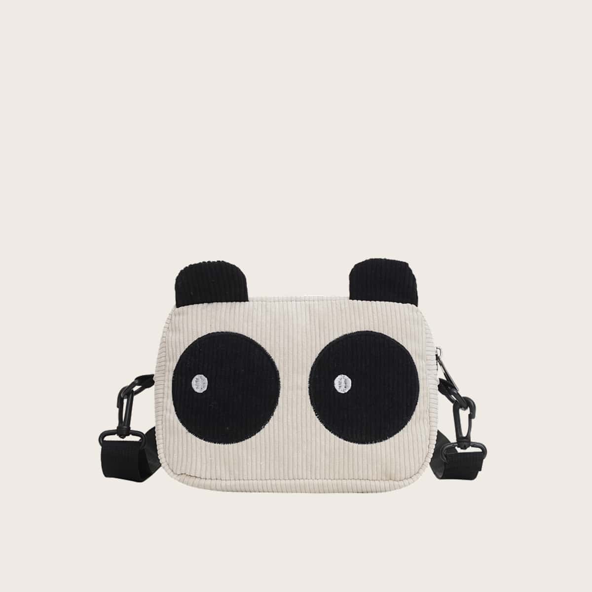 

Colorblock Cartoon Corduroy Crossbody Bag, Black and white