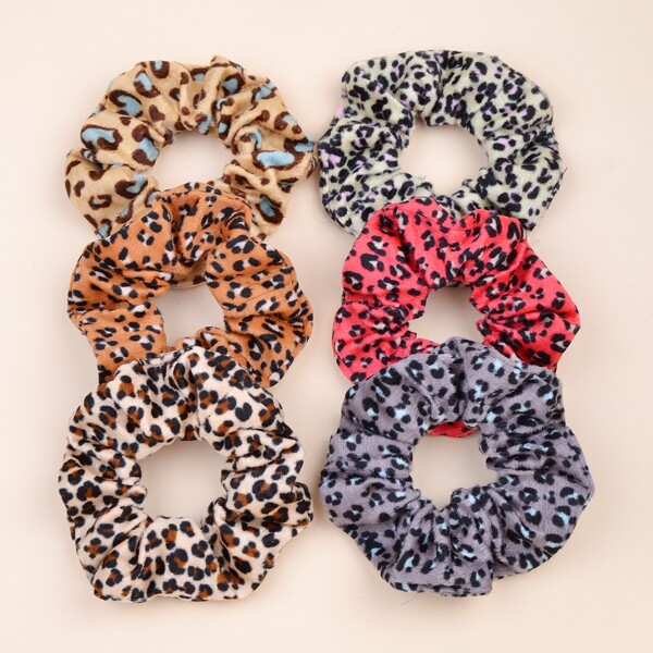

6pcs Toddler Girls Leopard Scrunchies, Multicolor