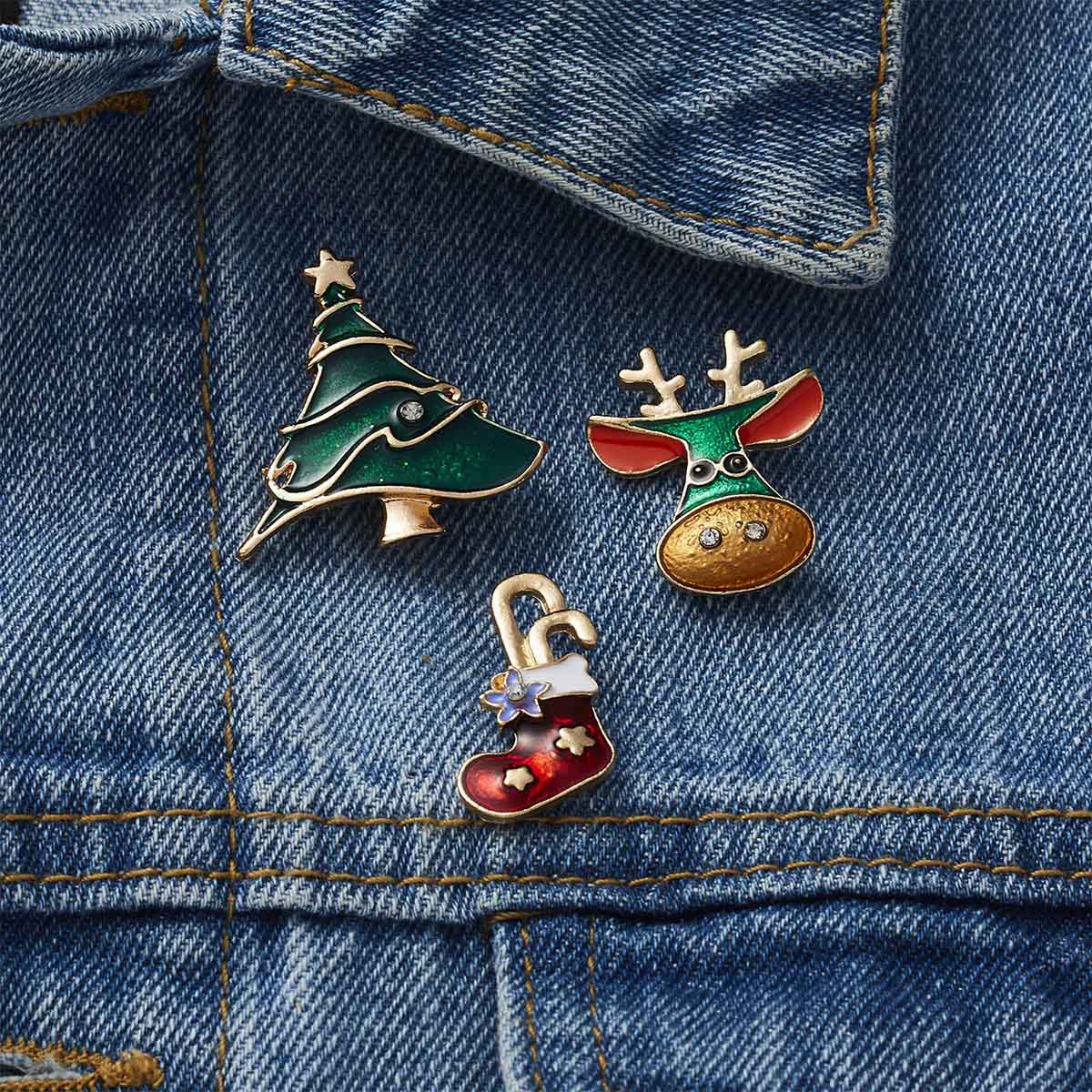 

3pcs Christmas Shaped Brooch, Multicolor