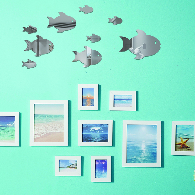

10pcs Fish Mirror Surface Wall Sticker, Silver