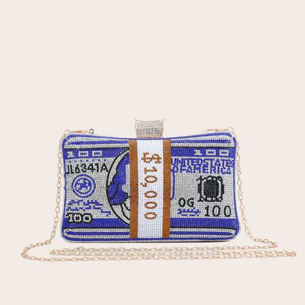 

Allover Rhinestone Decor Box Bag, Royal blue