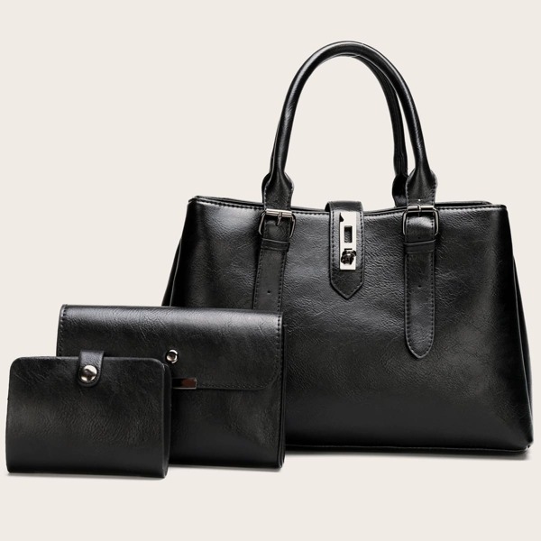 

3pcs Minimalist Tote Bag Set, Black