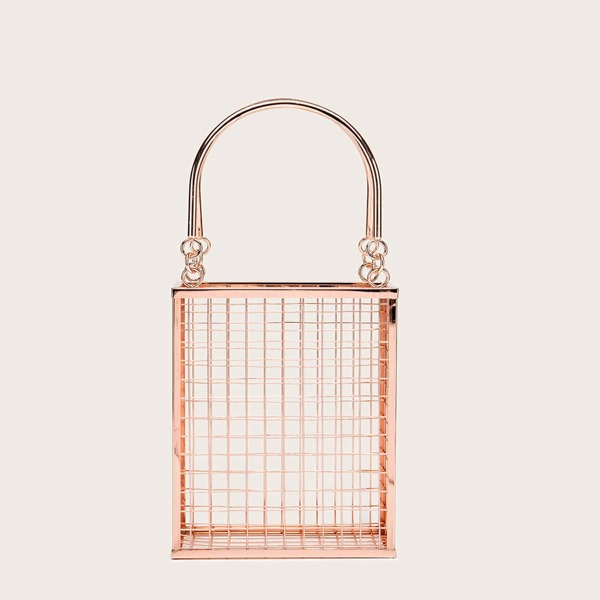 

Metal Hollow Out Satchel Bag, Rose gold