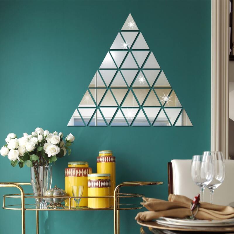 

100pcs Triangle Mirror Surface Wall Sticker, Silver