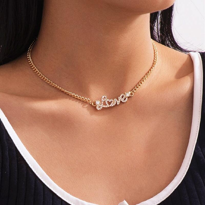 

Rhinestone Letter Chain Necklace, Gold