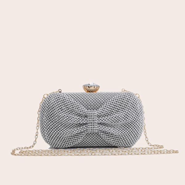 

Allover Rhinestone Decor Box Bag, Silver