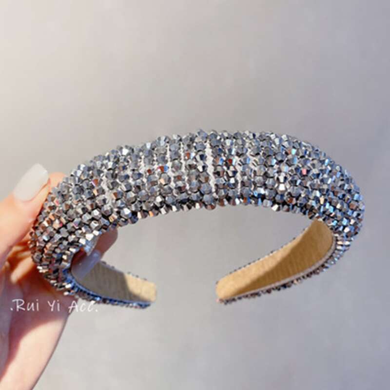

Rhinestone Padded Hair Hoop, Silver