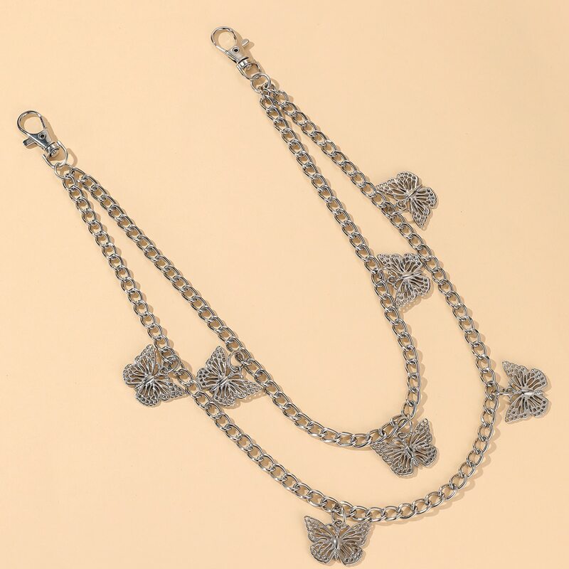 

Butterfly Layered Chain Belt, Silver