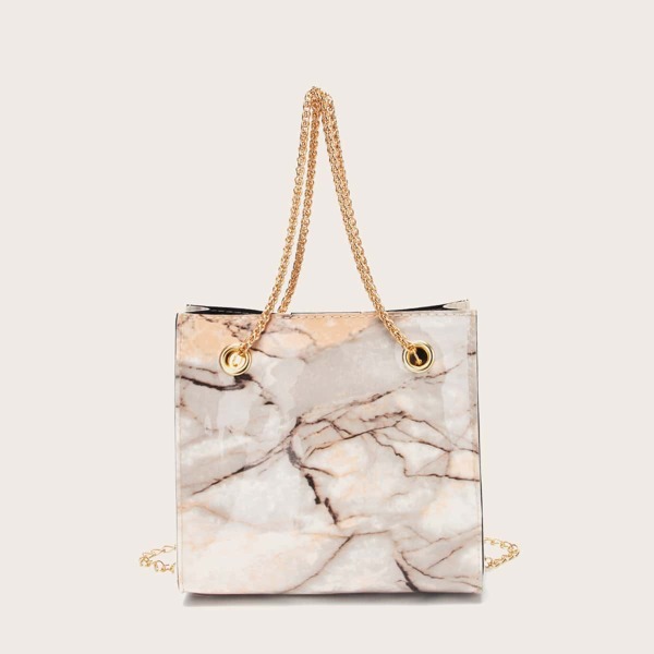 

Marble Pattern Chain Shoulder Bag, Multicolor
