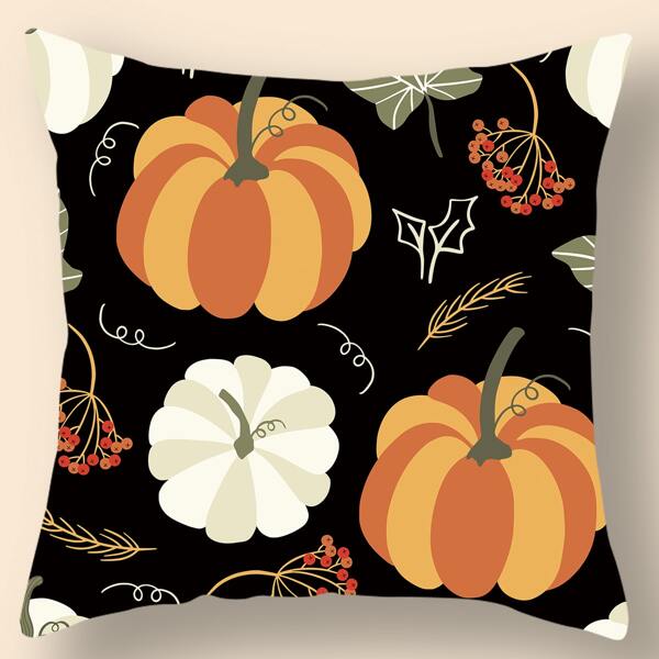 

Pumpkin Print Cushion Cover Without Filler, Multicolor