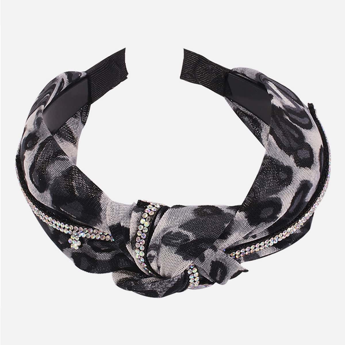 

Rhinestone Decor Leopard Hair Hoop, Black
