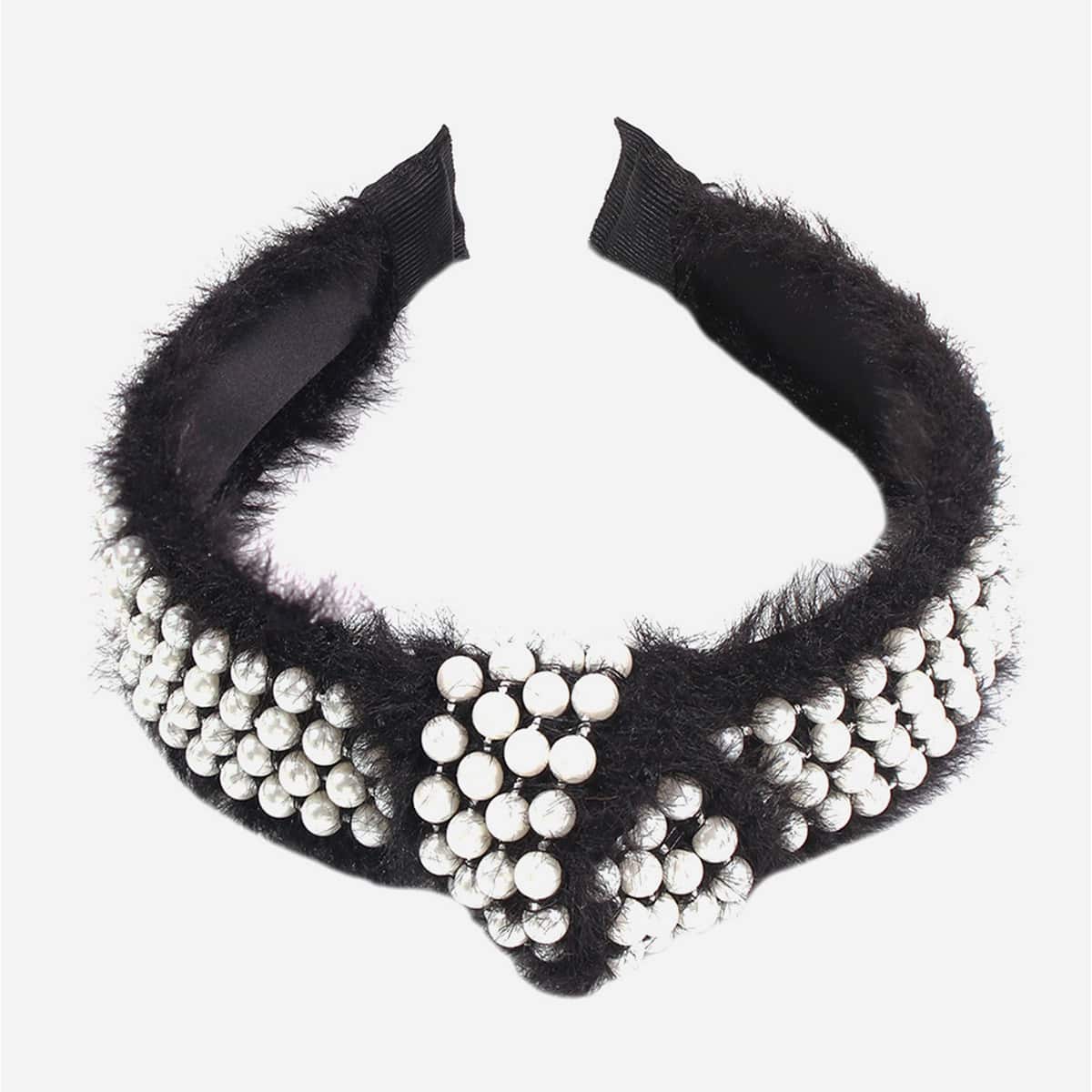 

Faux Pearl Decor Knot Hair Hoop, Black and white