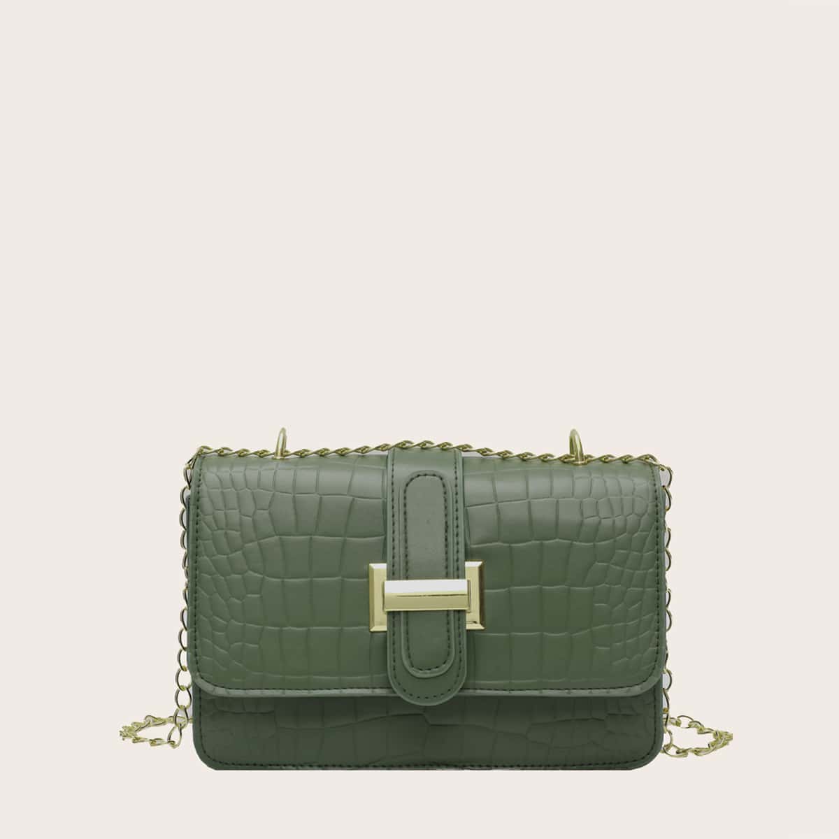 

Croc Embossed Chain Crossbody Bag, Army green
