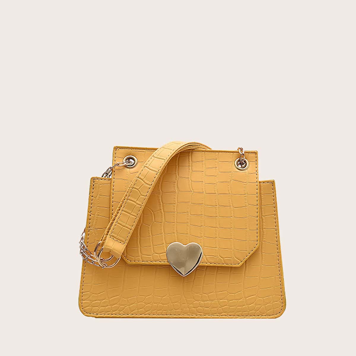 

Croc Embossed Heart Crossbody Bag, Yellow
