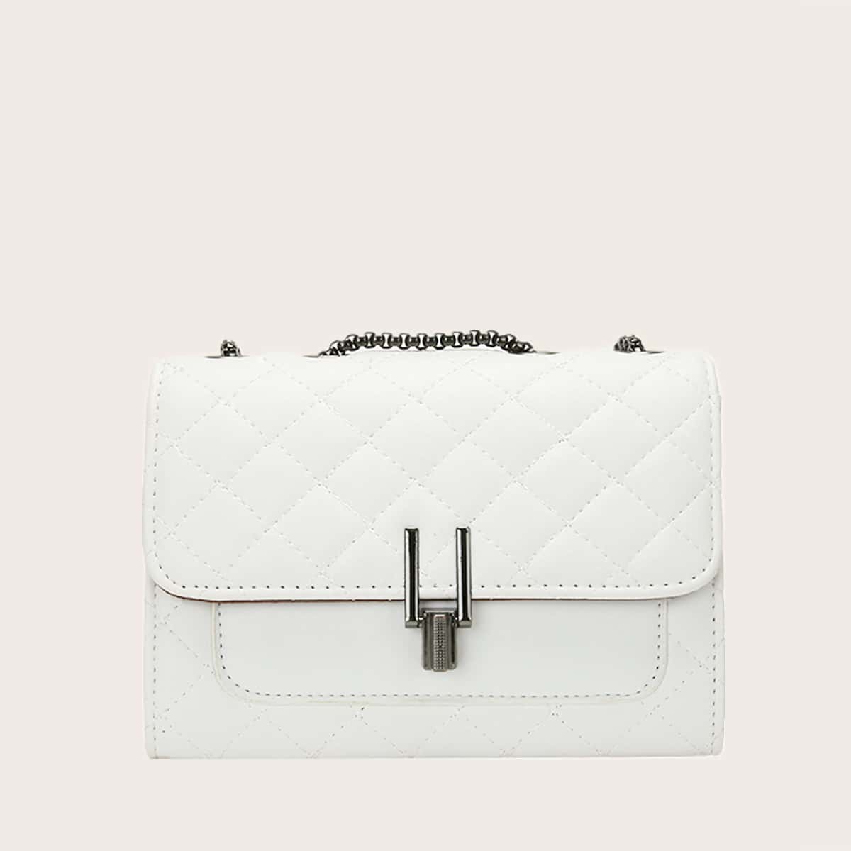 

Quilted Chain Crossbody Bag, White