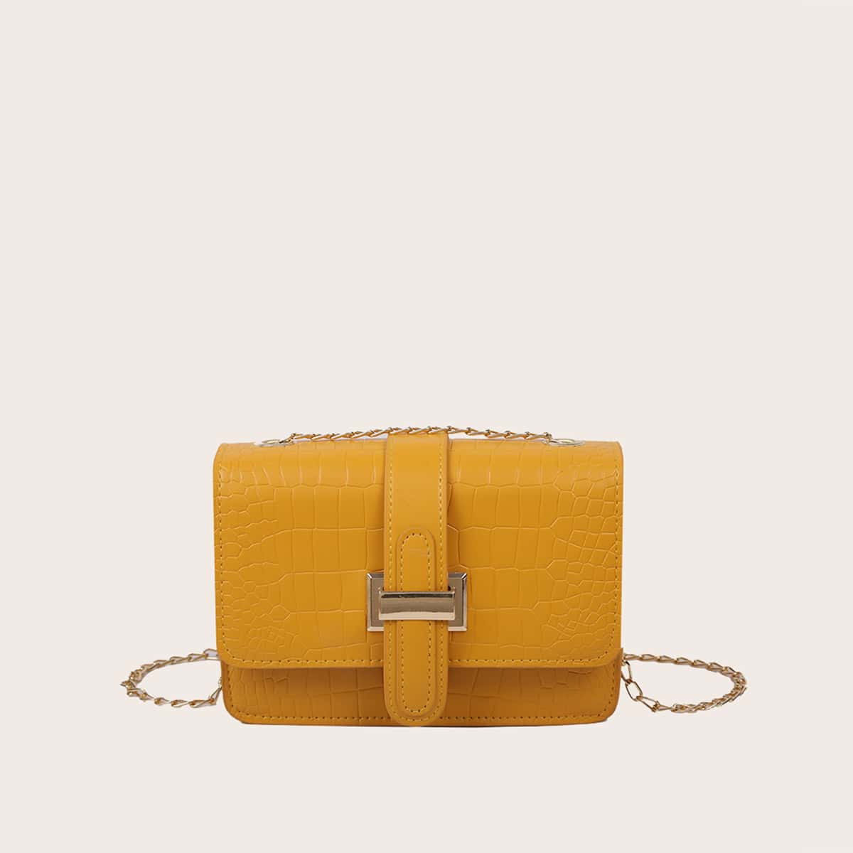 

Croc Embossed Chain Crossbody Bag, Mustard yellow