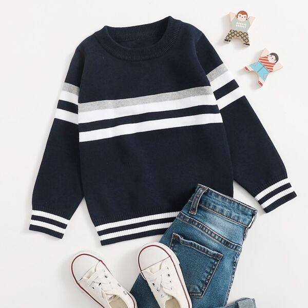 

Toddler Boys Striped Crew Neck Sweater, Navy blue