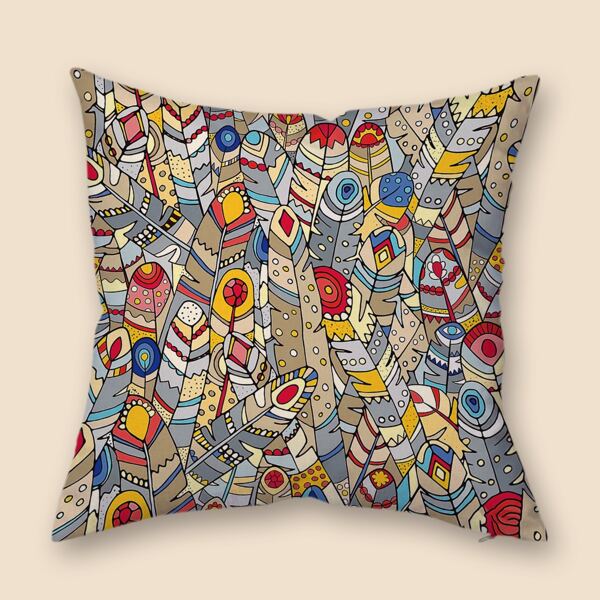 

Feather Print Cushion Cover Without Filler, Multicolor