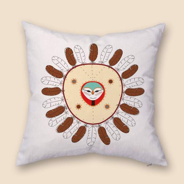 

Feather Print Cushion Cover Without Filler, Multicolor