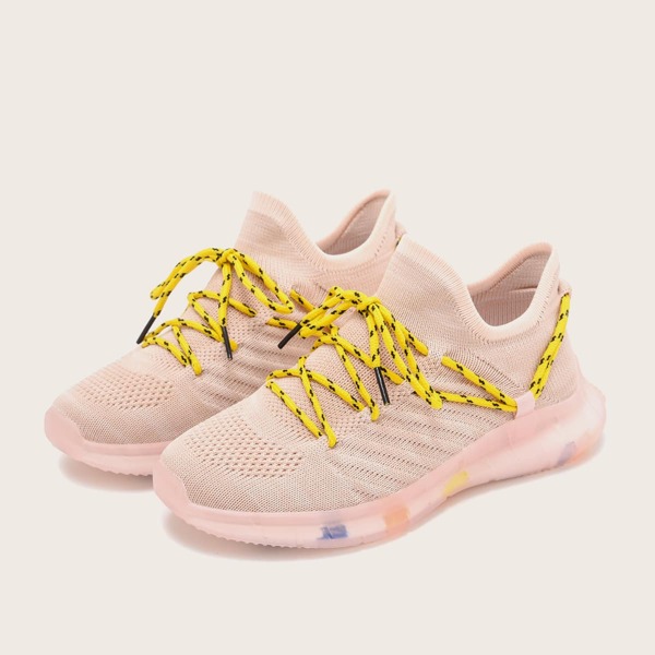 

Girls Lace Up Decor Knit Sneakers, Pink