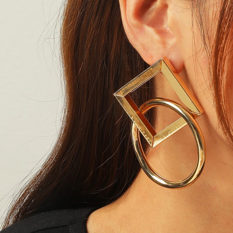 

Geo Chain Drop Earrings, Gold