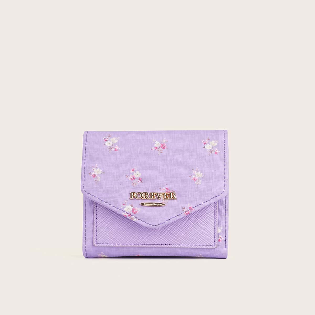 

Floral Graphic Fold Over Purse, Purple