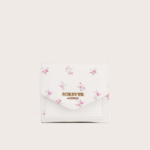 

Floral Graphic Fold Over Purse, White