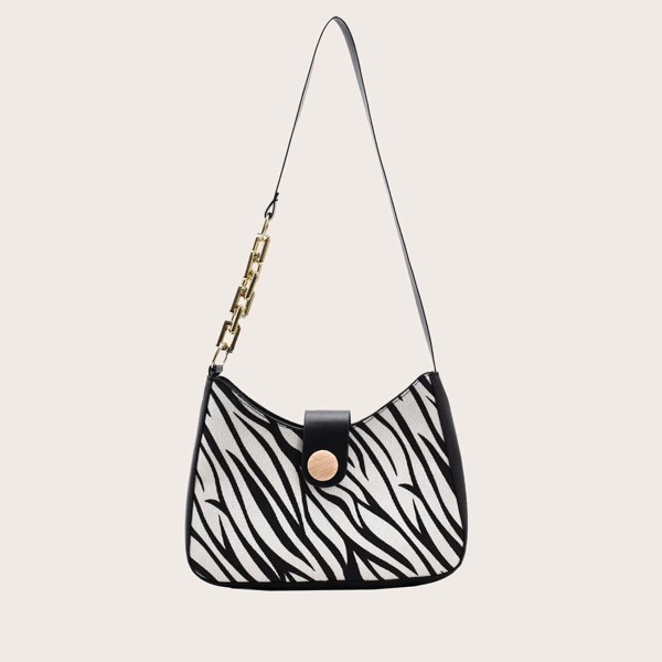 

Zebra Striped Crossbody Bag, Black and white