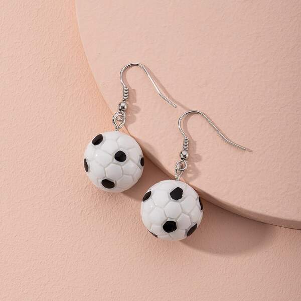 

Soccer Ball Drop Earrings, Black and white