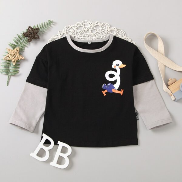 

Toddler Boys Cartoon Graphic Contrast Sleeve Tee, Black