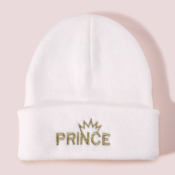 

Men Letter Embroidery Beanie, White