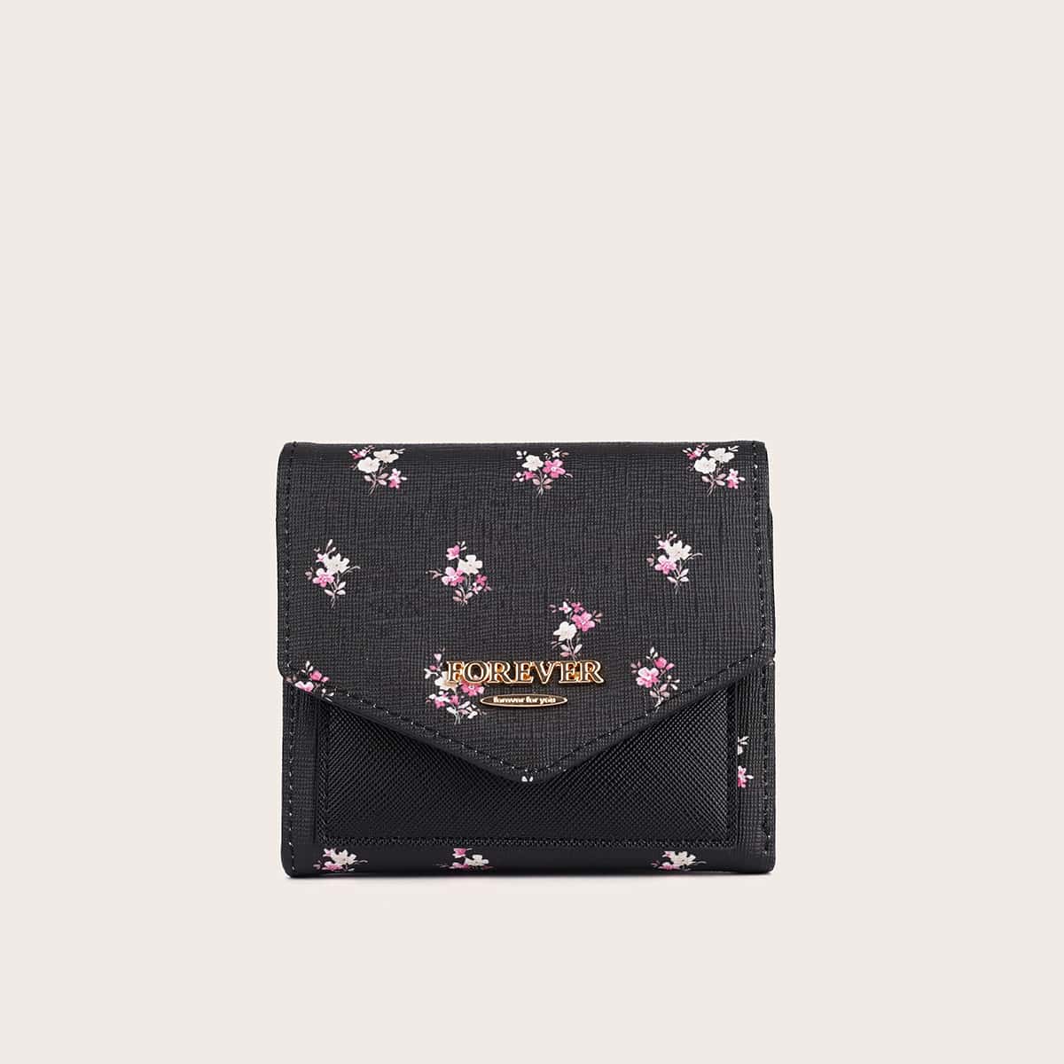

Floral Graphic Fold Over Purse, Black