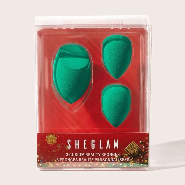 

3pcs Christmas Solid Beauty Sponge, Green
