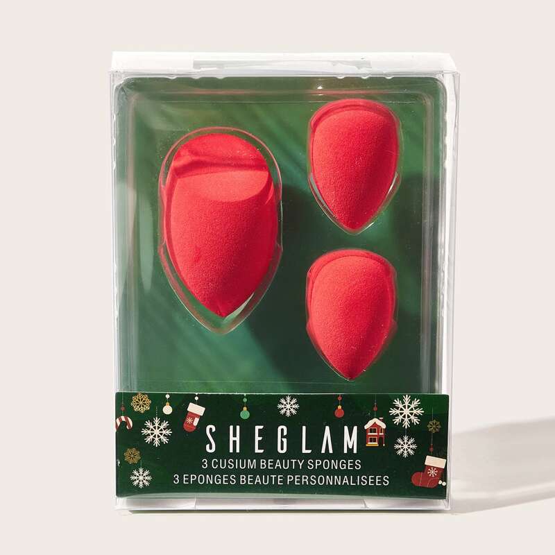 

3pcs Christmas Solid Beauty Sponge, Red