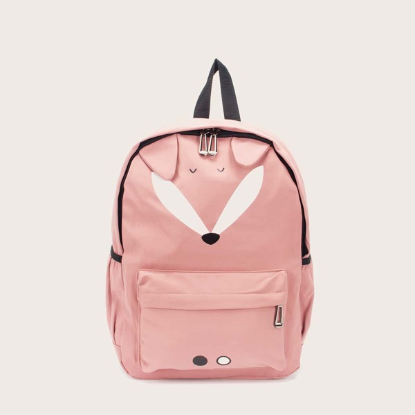 

Ear Decor Pocket Front Backpack, Pink