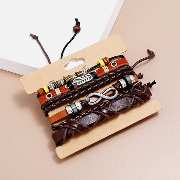 

3pcs Men Infinity Decor Bracelet, Brown