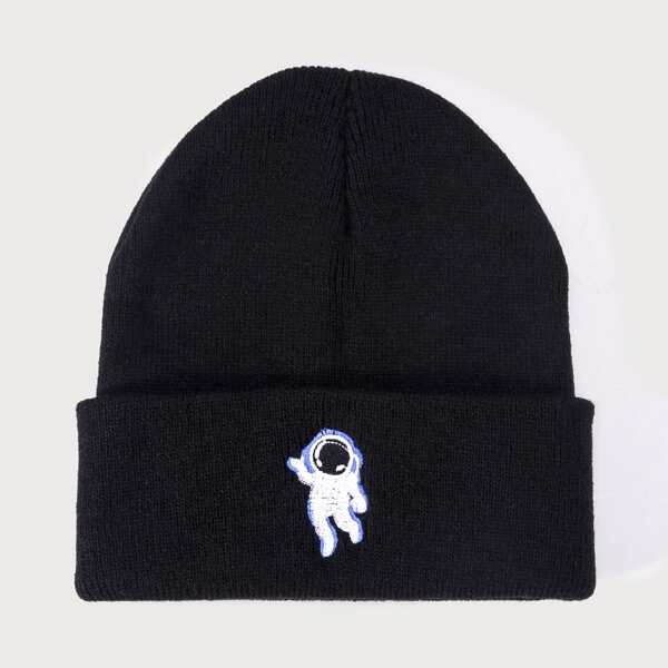 

Men Astronaut Embroidery Beanie, Black