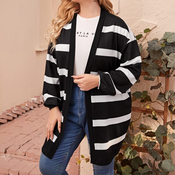 

Plus Striped Drop Shoulder Coat, Black and white