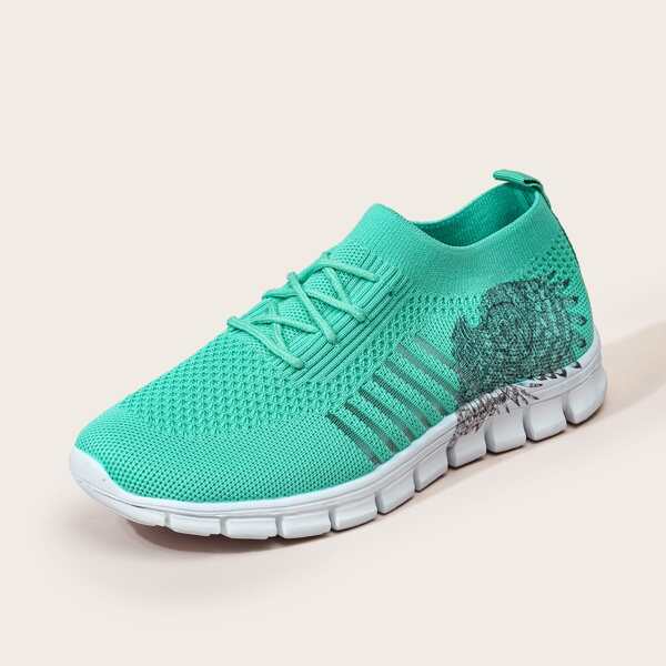 

Lace Up Decor Knit Sneakers, Blue