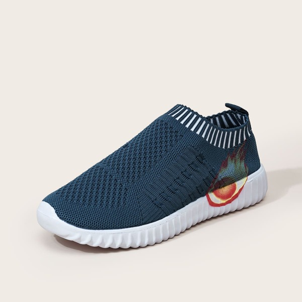 

Fire Graphic Knit Slip On Sneakers, Blue