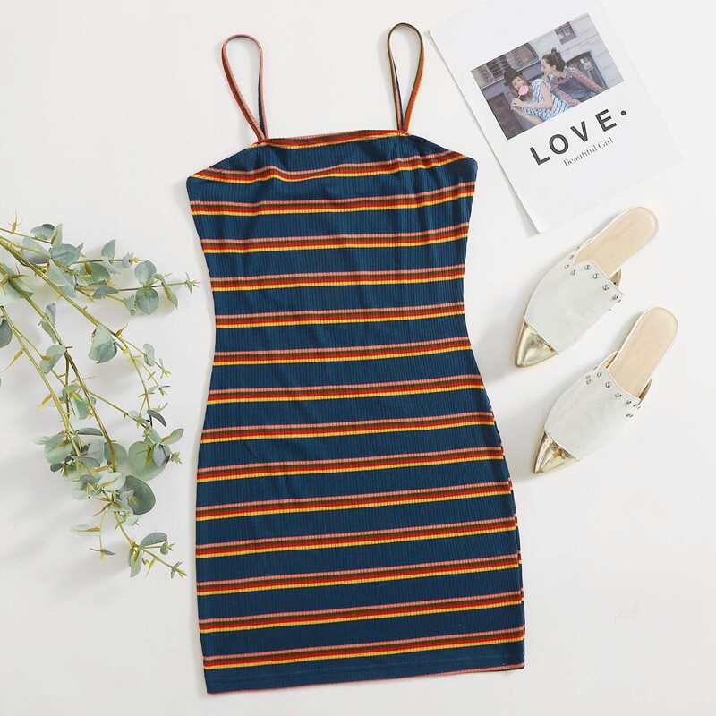 

Striped Ribbed Bodycon Dress, Multicolor