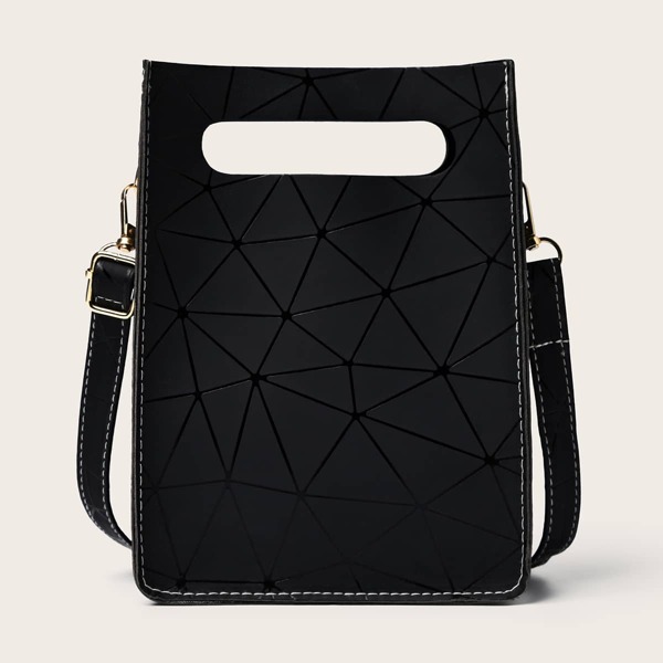 

Geometric Graphic Satchel Bag, Black