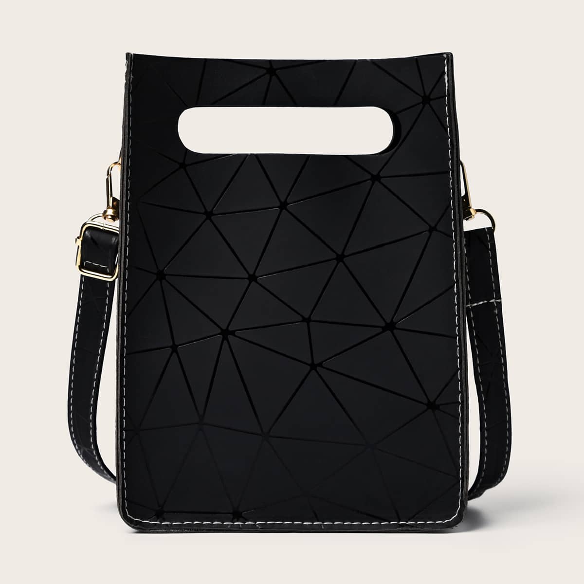 

Geometric Graphic Satchel Bag, Black