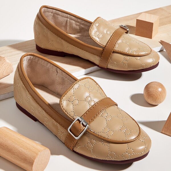 

Toddler Girls Buckle Decor Stitch Detail Flats, Brown